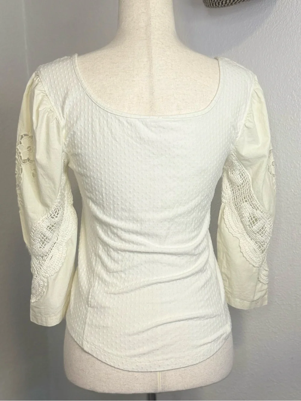 NWOT Free People Cream/Ivory Crochet Sleeve Top Medium Brunch Date